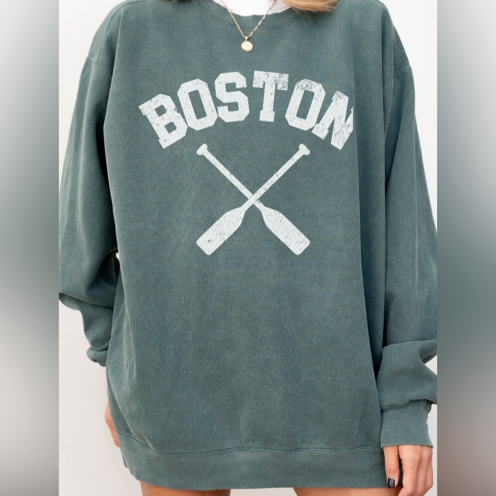 Boston Rowing Comfort Colors Crewneck Sweatshirt, NEW, Vintage Retro Gru…